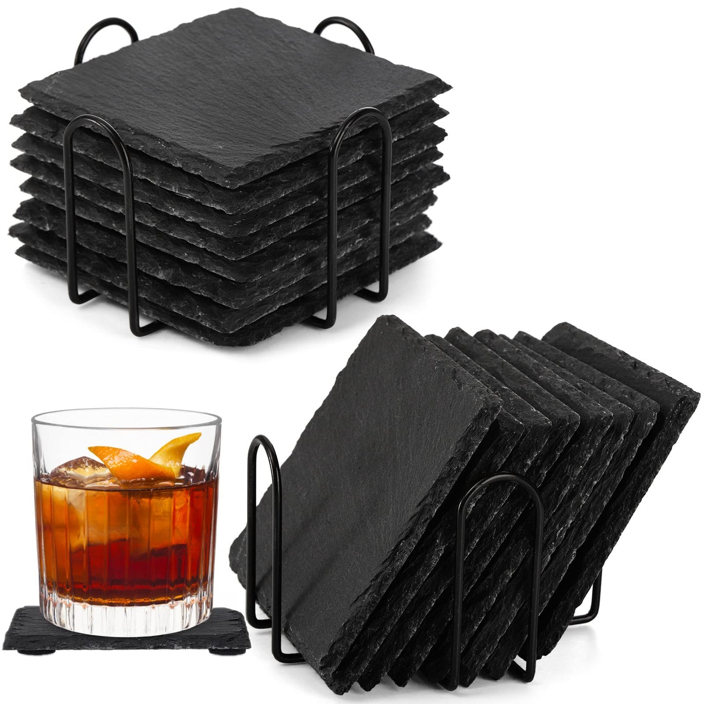 USA Warehous-96pcs square slate coasters with metal holder