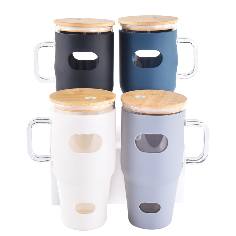 China Warehouse-32 Oz Glass Tumbler with Bamboo Lid/straw and Silicone Sleeve