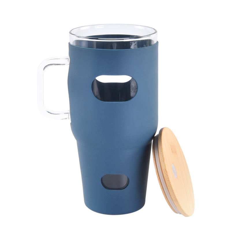 China Warehouse-32 Oz Glass Tumbler with Bamboo Lid/straw and Silicone Sleeve