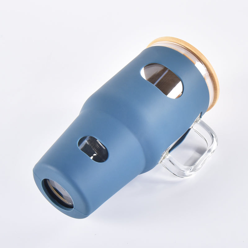 China Warehouse-32 Oz Glass Tumbler with Bamboo Lid/straw and Silicone Sleeve