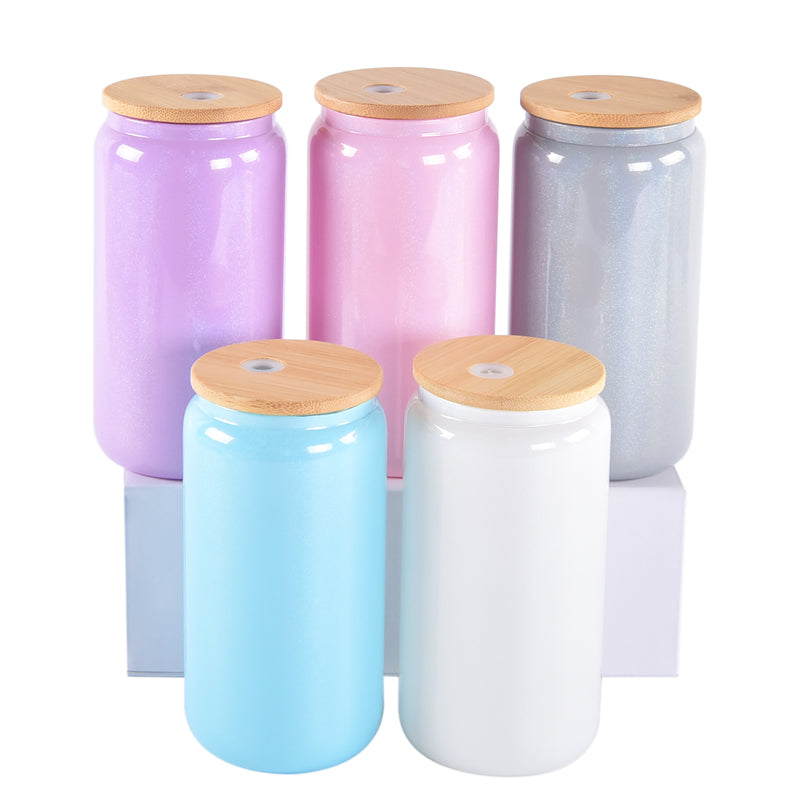 China warehouse-16oz sublimation Gradient Shimmer glass can