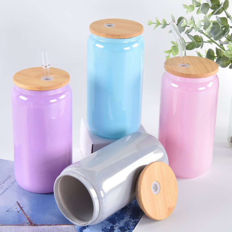 China warehouse-16oz sublimation Gradient Shimmer glass can