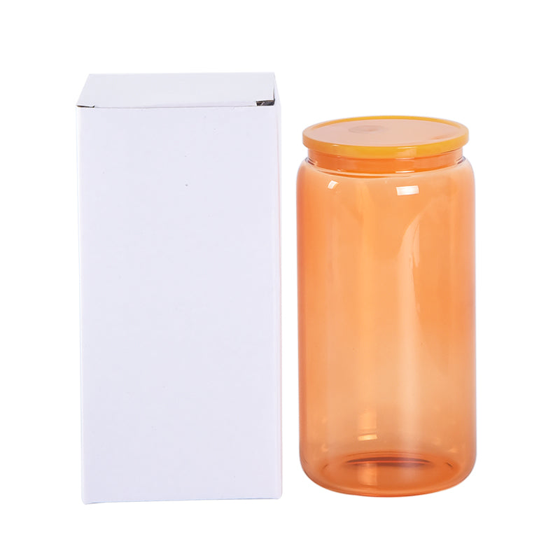 16oz Sublimation Colorful Glass Can With Plastic Straw and Colored  Lids- Chinese Warehouse