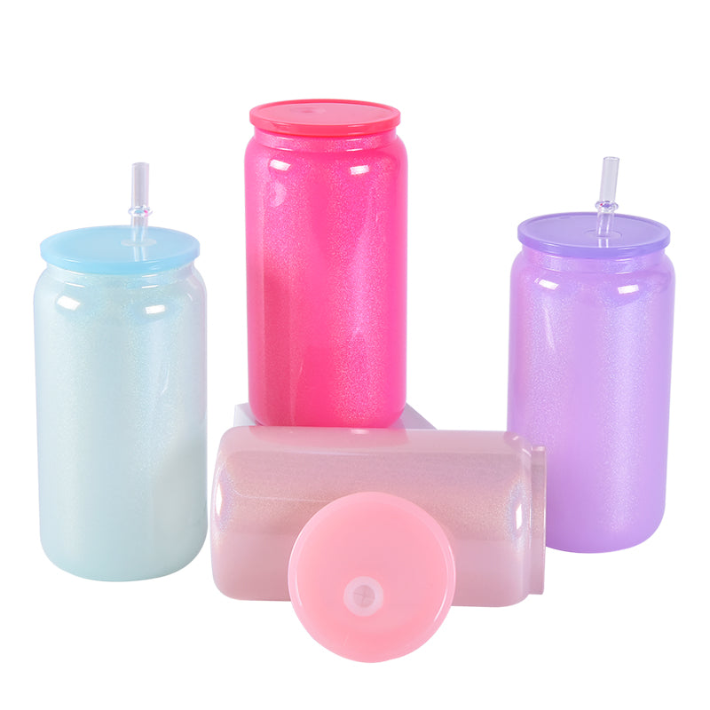 16oz Colored Jelly blank sublimation glass cans in candy colors with lids
