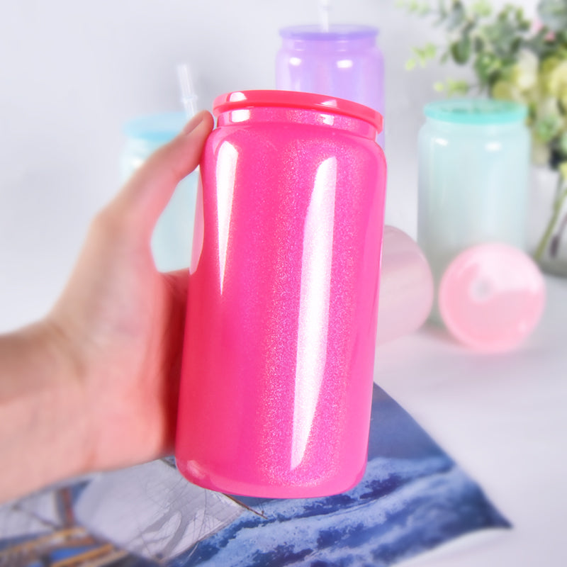 16oz Colored Jelly blank sublimation glass cans in candy colors with lids