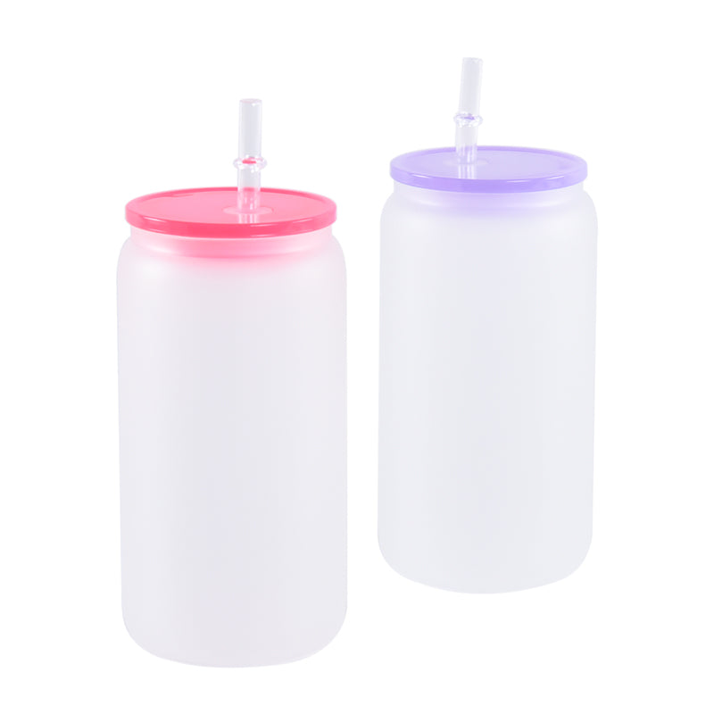 16oz frosted blank sublimation glass cans with BPA-free color lids