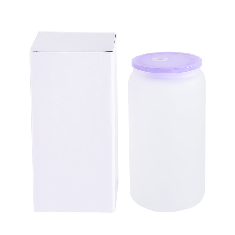 16oz frosted blank sublimation glass cans with BPA-free color lids