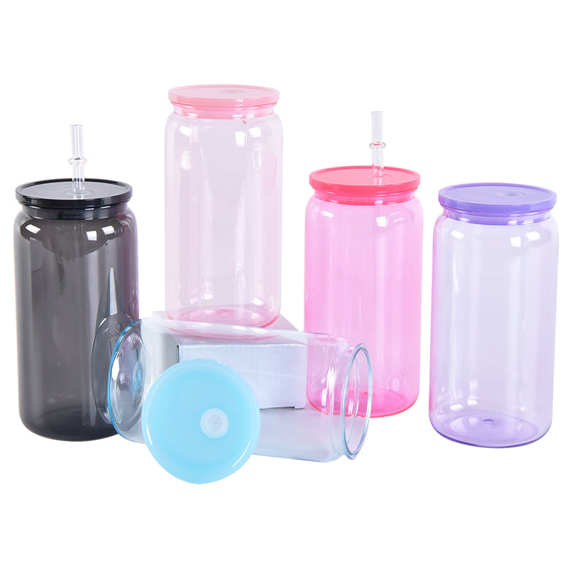 50PCS 16oz acrylic plastic can with lid