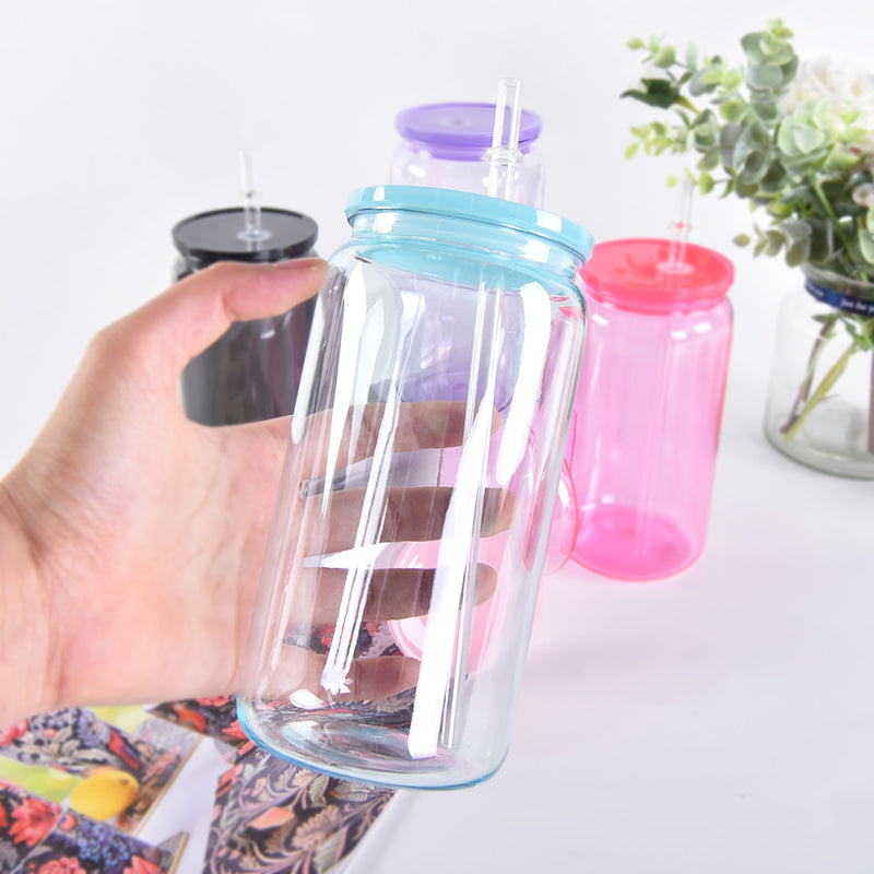 50PCS 16oz acrylic plastic can with lid