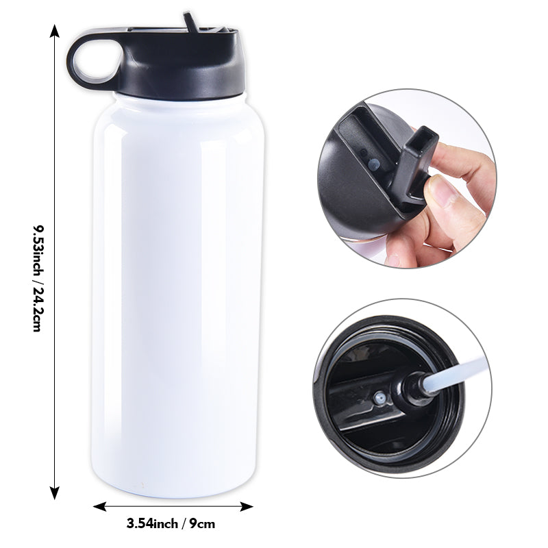 Sublimation Tumbler 32oz/950ml Sports Water Bottle Wide Mouth Straw Lid & Rotating Handle