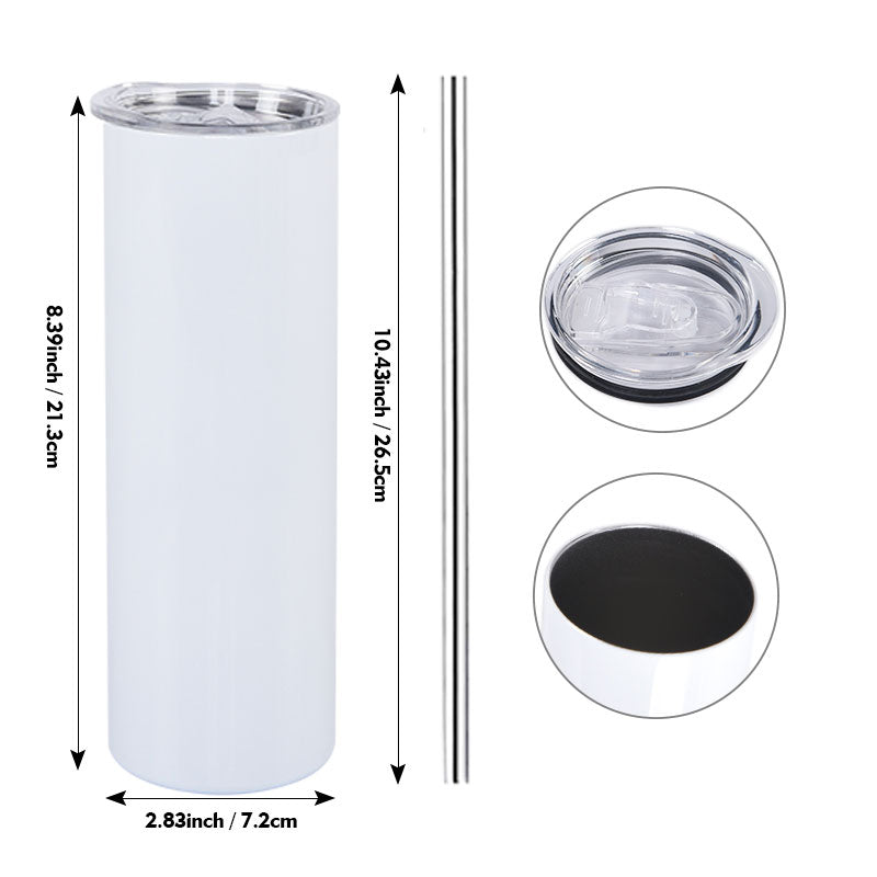 USA warehouse-20oz Stainless Steel 25 Pack Blank White Heat Press Sublimation Tumblers With Straw