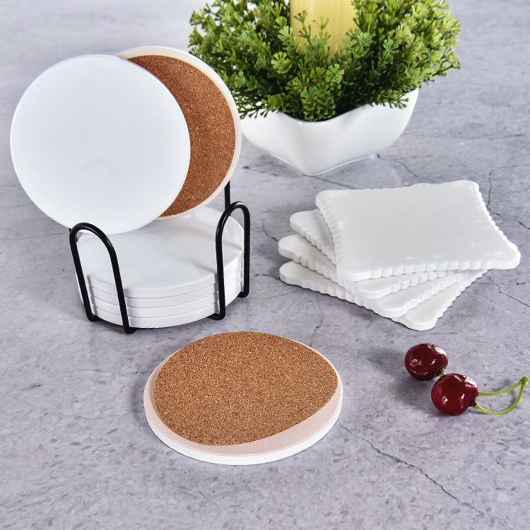 Sublimation Blanks Ceramic Coasters White Absorbent Sandstone Tea Wine Cup Coaster