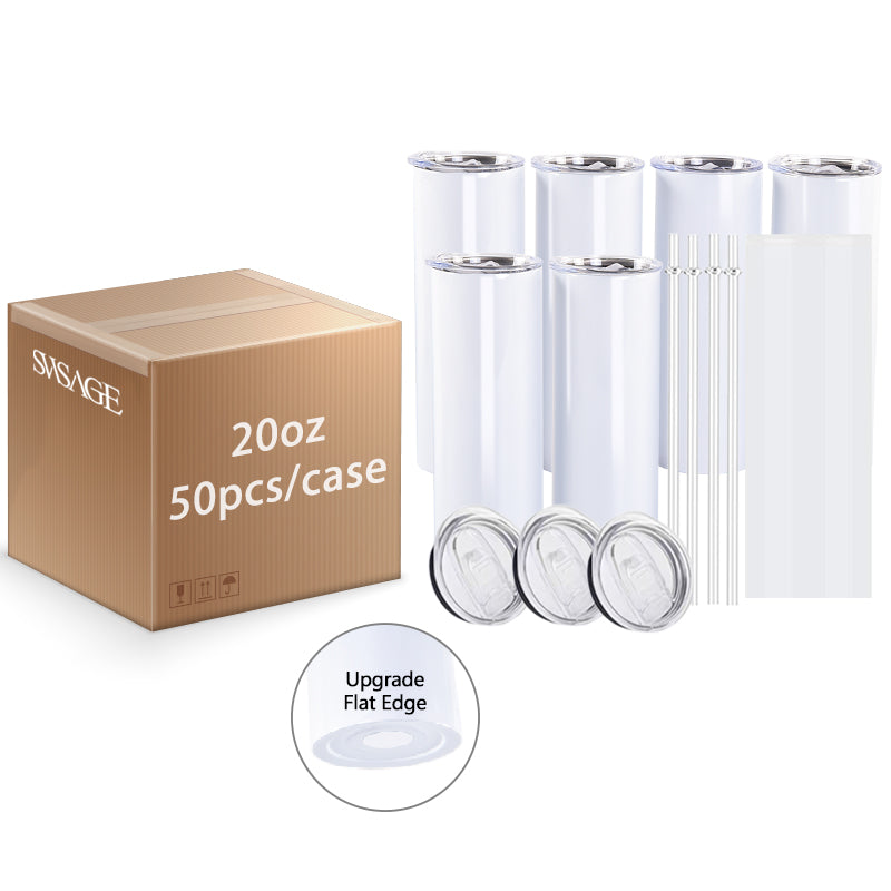 Sublimation Blanks Flat Edge 20oz/600ml Stainless Steel Tumbler with Slide Lid (White)