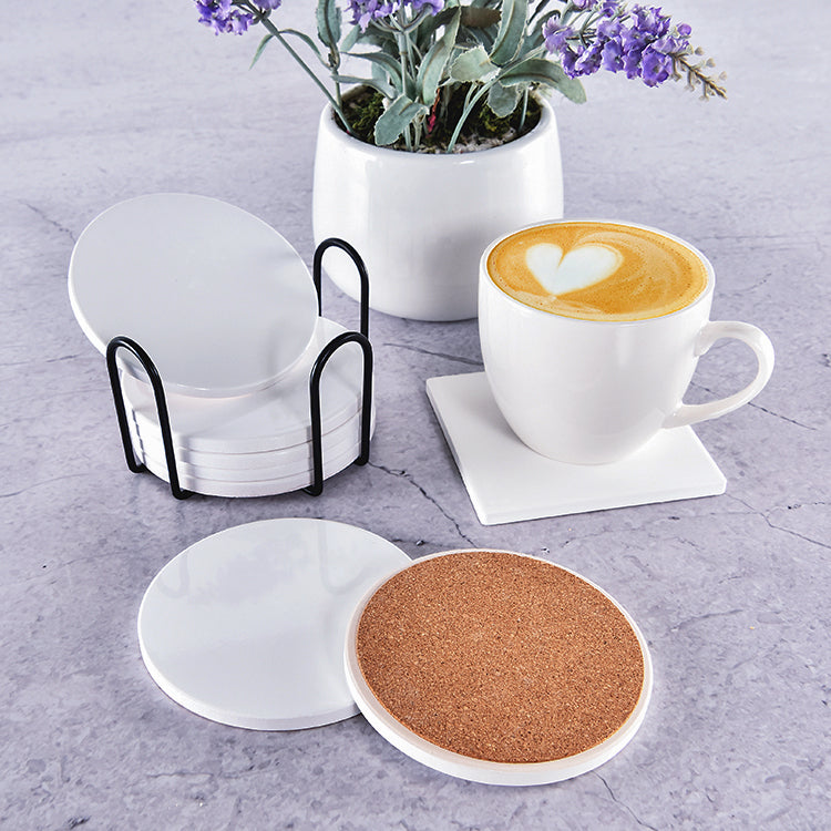 Sublimation Blanks Ceramic Coasters White Absorbent Sandstone Tea Wine Cup Coaster