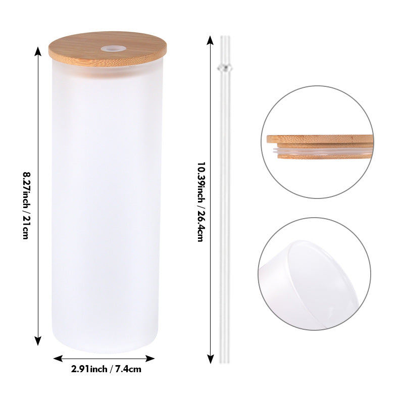 25 Pcs Wholesale 25oz Reusable Frosted Sublimation Drinking Glass Coffee Tumblers With Bamboo Lid And Straw