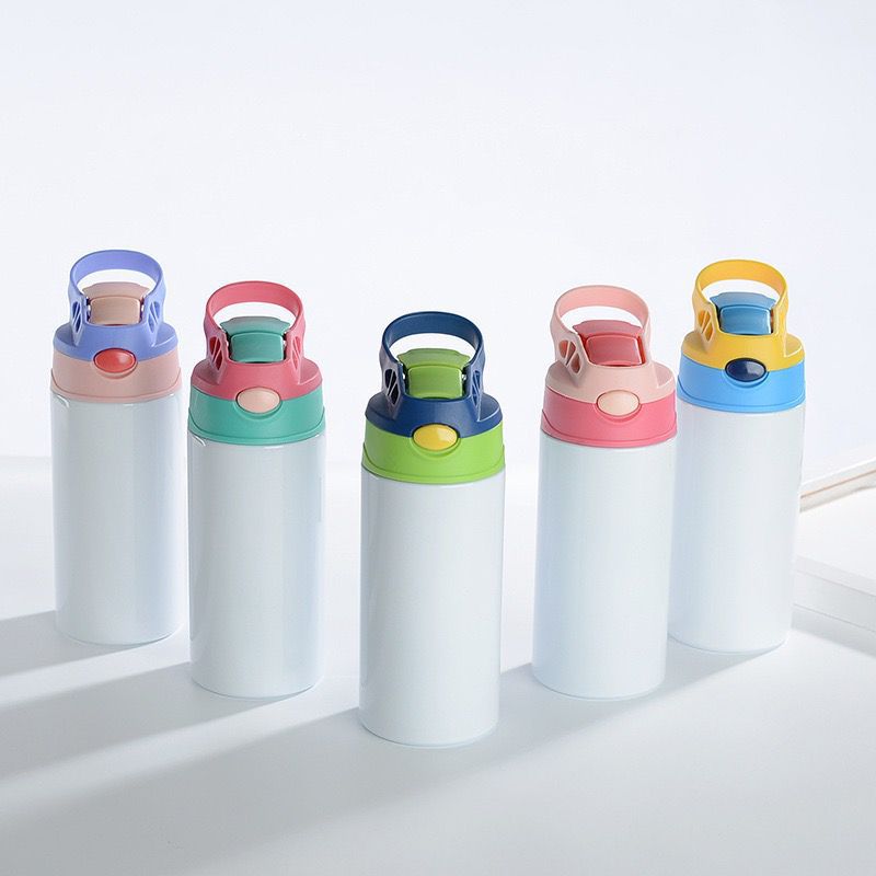 RTS USA Warehouse 12oz Sublimation Straight Top Flip Kids Water Bottle with Colorful Top Mix Colors