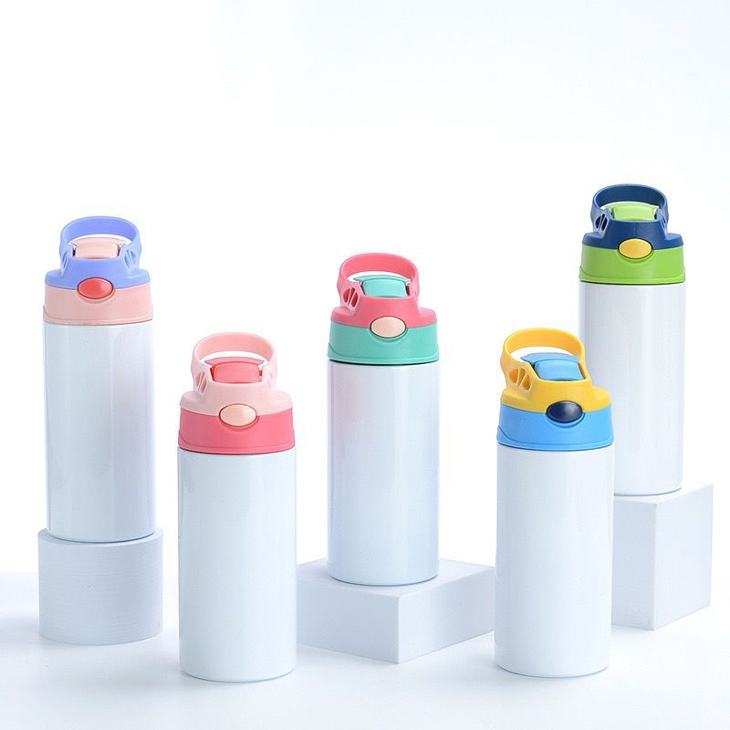 RTS USA Warehouse 12oz Sublimation Straight Top Flip Kids Water Bottle with Colorful Top Mix Colors