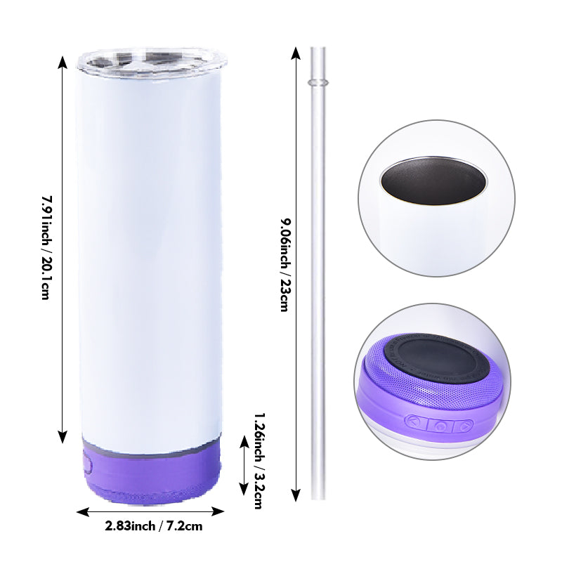 25pcs 20oz Sublimation Blanks Tumbler With Bluetooth Speaker