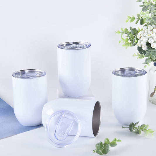 50pcs/box 12 oz Double Wall Insulated Stainless Steel White Sublimation Blank Stemless Coffee Wine Cup Mug Tumbler