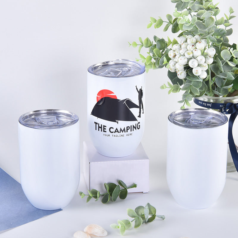 50pcs/box 12 oz Double Wall Insulated Stainless Steel White Sublimation Blank Stemless Coffee Wine Cup Mug Tumbler