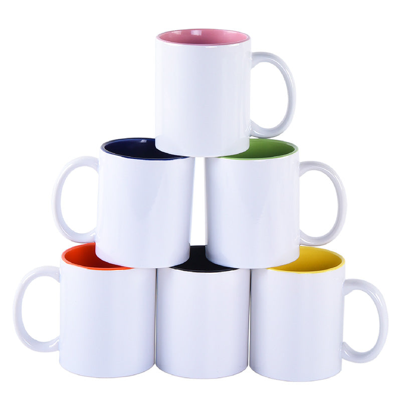 USA warehouse-Sublimation Blanks Interior color and exterior white 11oz Coffee Cup Ceramic Coffee Mug
