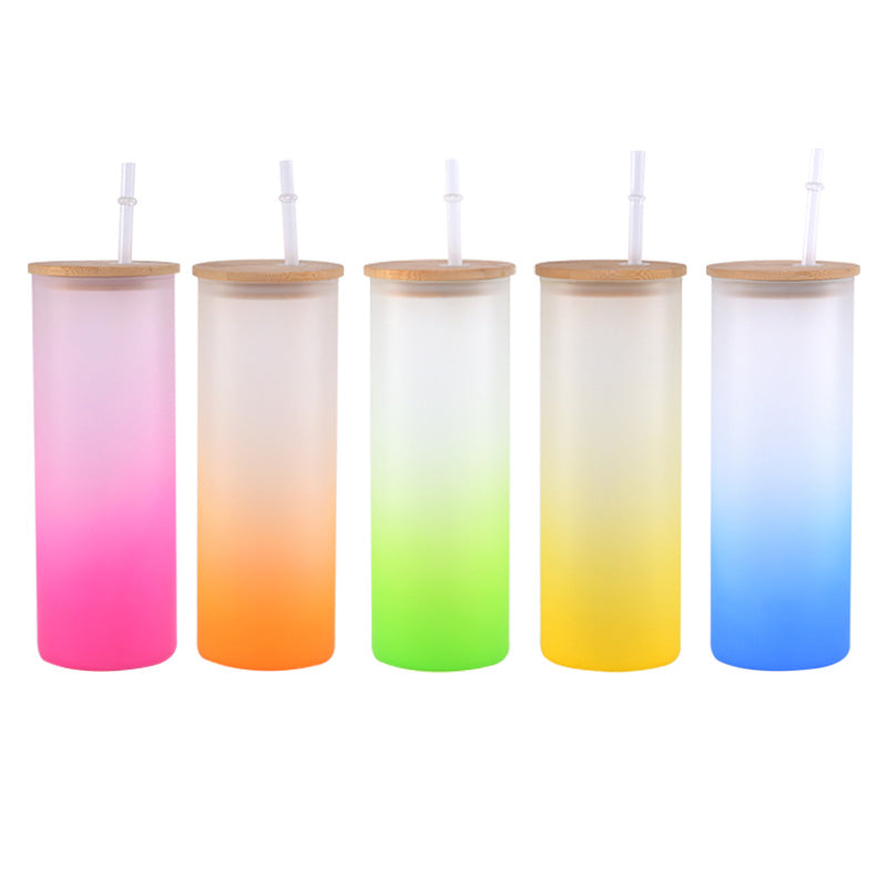 RTS USA warehouse 25oz Sublimation 35 Pack Double Wall Snow Globe Glass Can with Bamboo Lids and Plastic Straw