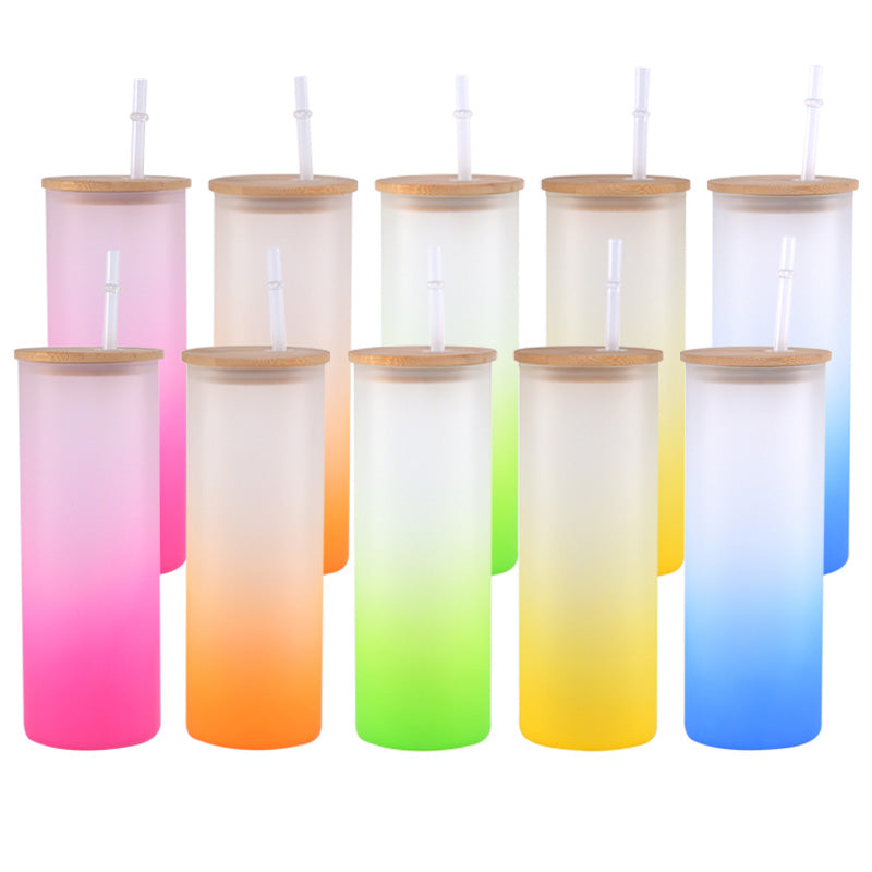 RTS USA warehouse 25oz Sublimation 35 Pack Double Wall Snow Globe Glass Can with Bamboo Lids and Plastic Straw