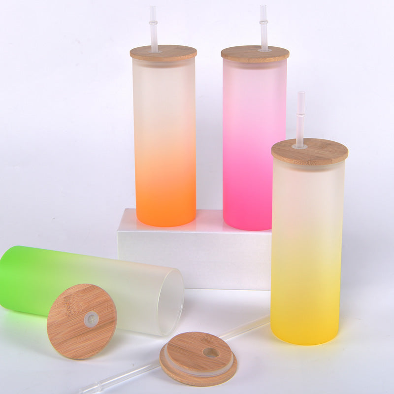 RTS USA warehouse 25oz Sublimation 35 Pack Double Wall Snow Globe Glass Can with Bamboo Lids and Plastic Straw