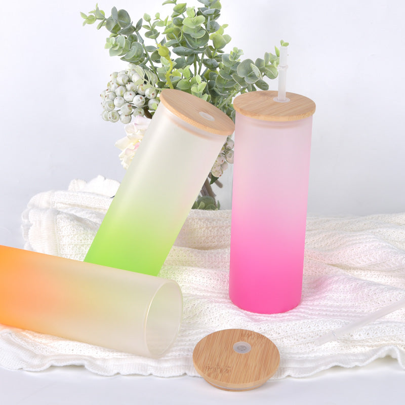 RTS USA warehouse 25oz Sublimation 35 Pack Double Wall Snow Globe Glass Can with Bamboo Lids and Plastic Straw