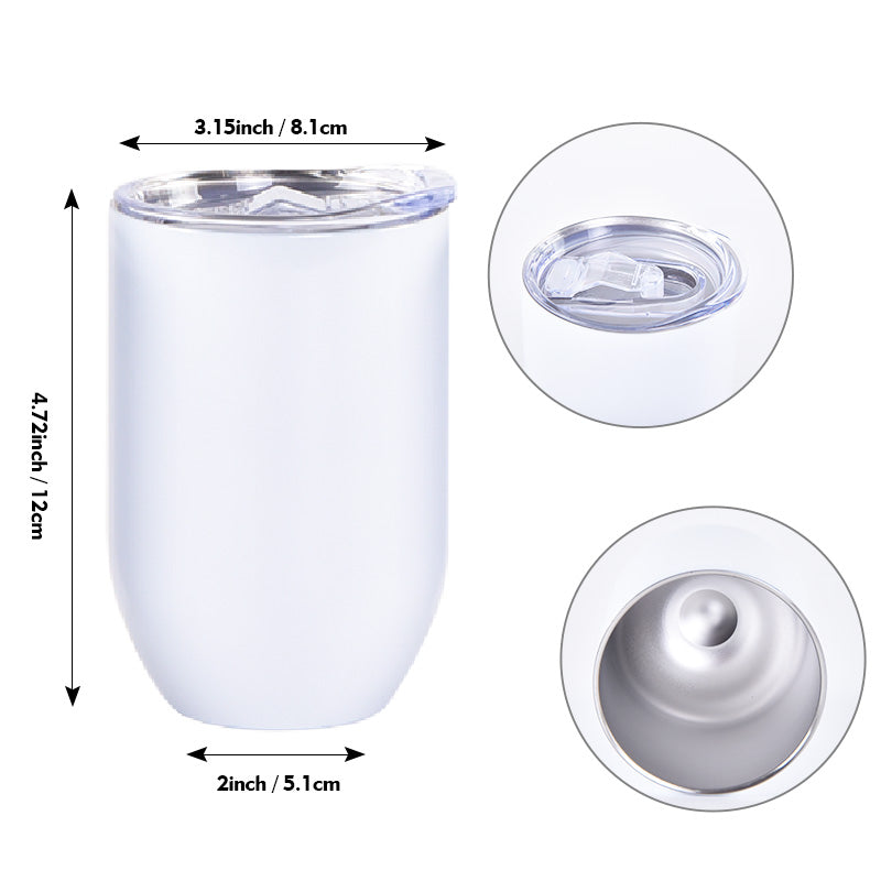 50pcs/box 12 oz Double Wall Insulated Stainless Steel White Sublimation Blank Stemless Coffee Wine Cup Mug Tumbler