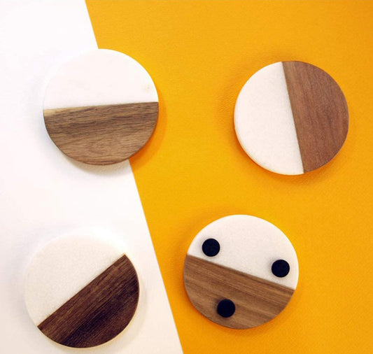 USA warehouse-Marble+Wood Round coaster