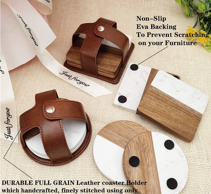 USA warehouse-Marble+Wood Round coaster