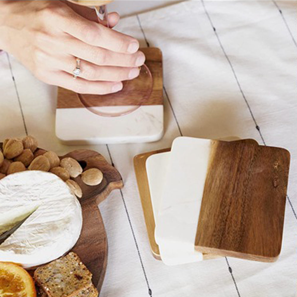USA warehouse-48pcs Marble+wood square coasters