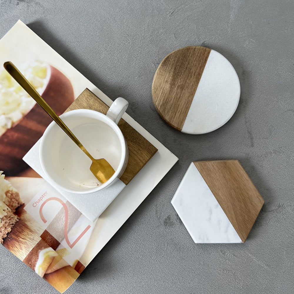 USA warehouse-48pcs Marble+wood square coasters