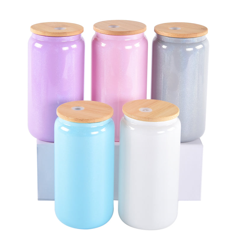 USA warehouse-16oz sublimation Gradient Shimmer glass can
