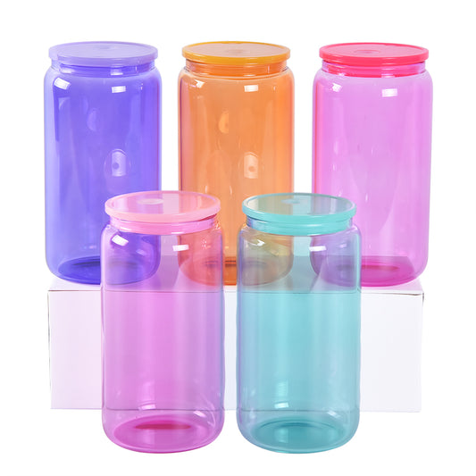 16oz Sublimation Colorful Glass Can With Plastic Straw and Colored  Lids- Chinese Warehouse