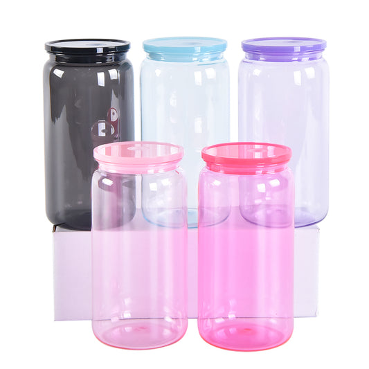 50PCS 16oz acrylic plastic can with lid