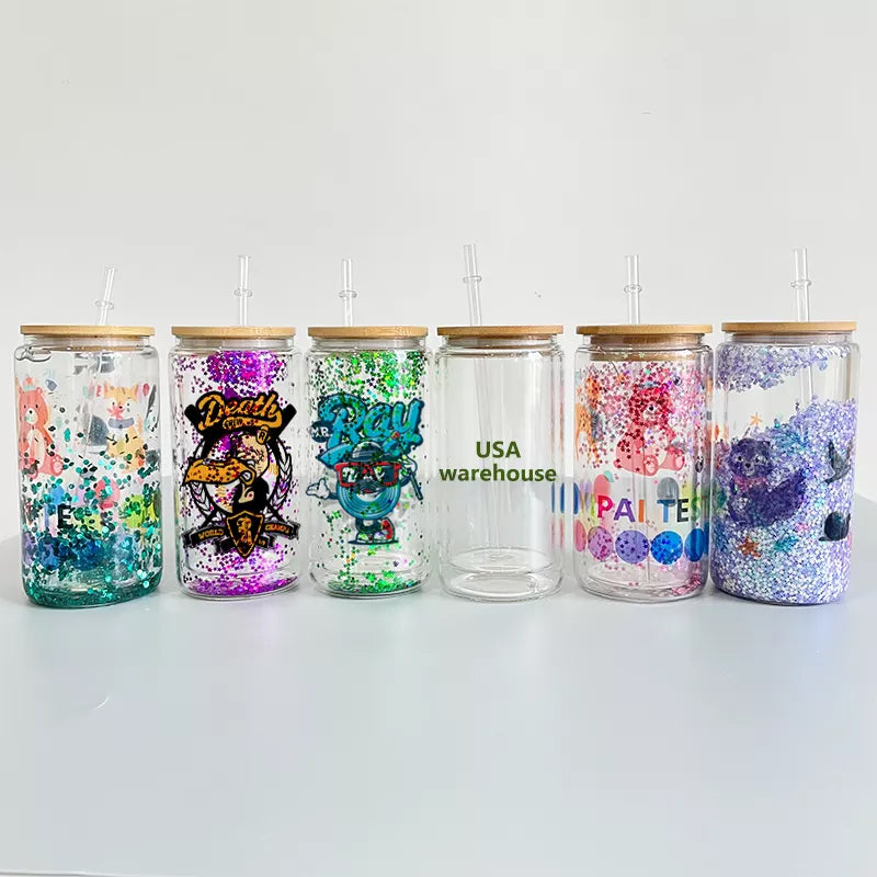 NEW Snow Globe SUBLIMATION Glass Tumbler 20 Oz w/ Bamboo Lid AND Plug!