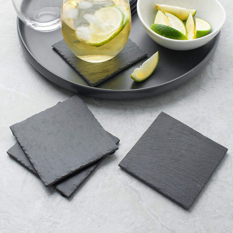 Natural Soild Black Stone Set Square Black Slate Drink Crafts Beer Cup Coaster