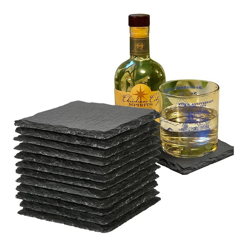 Natural Soild Black Stone Set Square Black Slate Drink Crafts Beer Cup Coaster